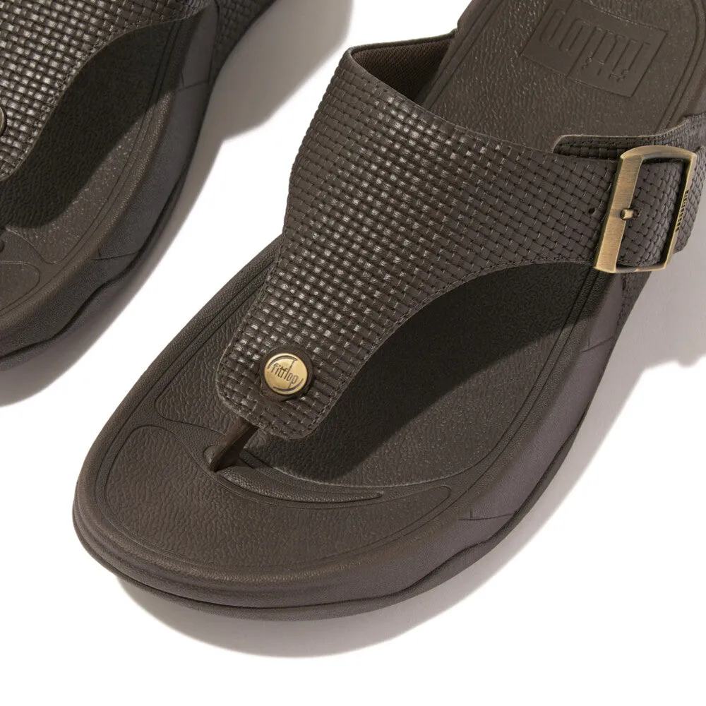 รองเท้าแตะแบบหูหนีบ ผู้ชาย รุ่น TRAKK II MENS BUCKLE WEAVE-EMBOSSED LEATHER TOE-POST SANDALS