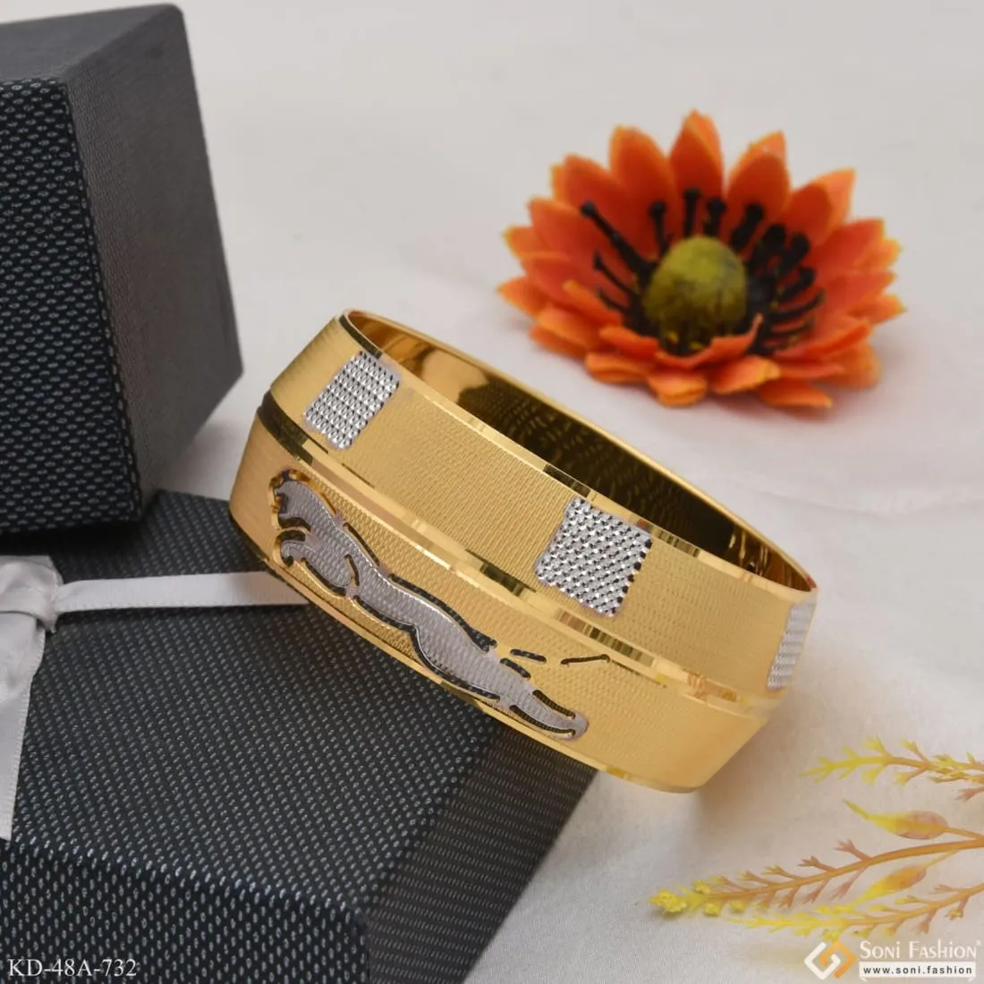 1 Gram Gold Forming Jaguar Attention-Getting Design Kada for Men - Style A732