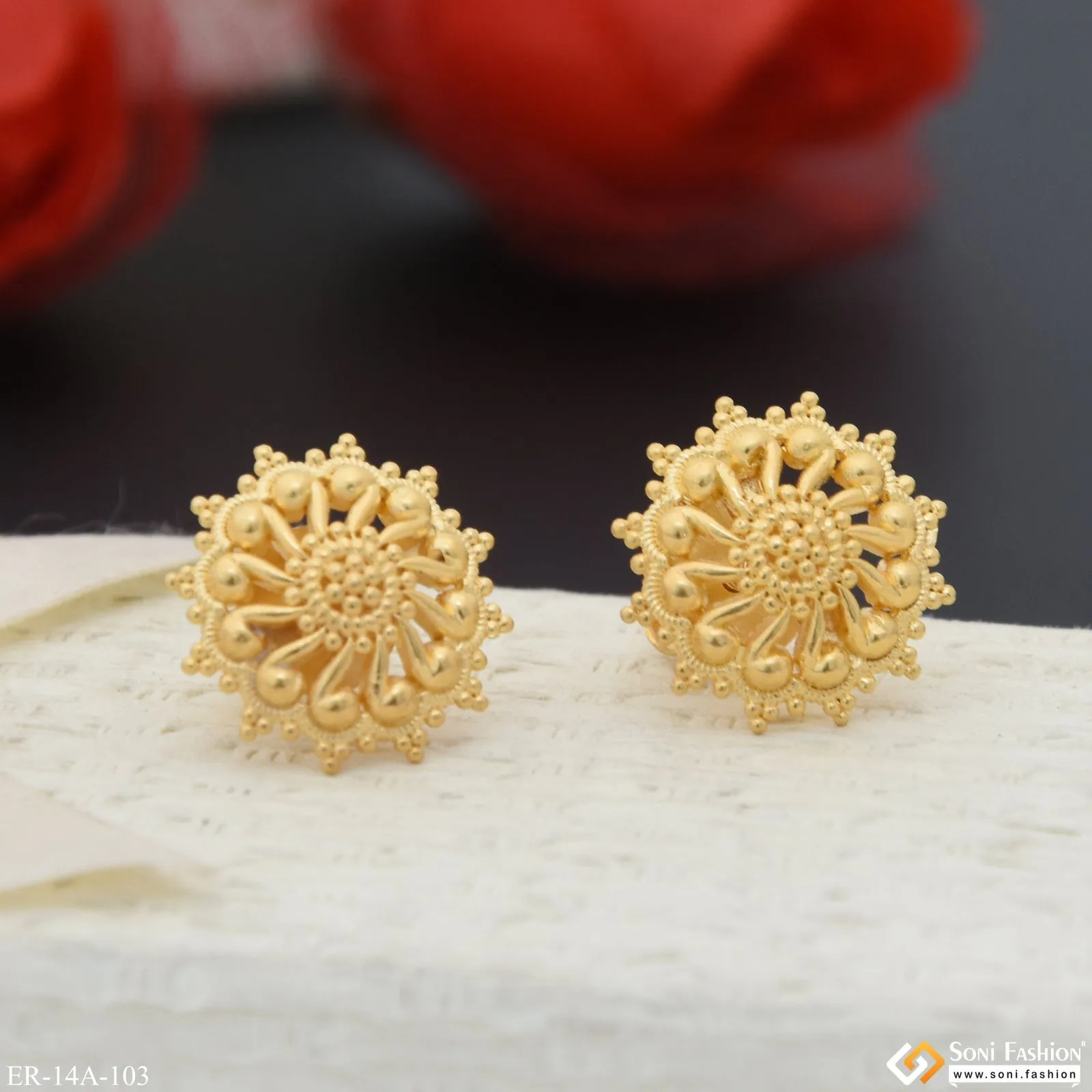 1 Gram Gold Plated Glittering Design Earrings for Women - Style A103