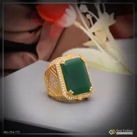 1 Gram Gold Plated Green Stone with Diamond Fashionable Design Ring for Men - Style A772