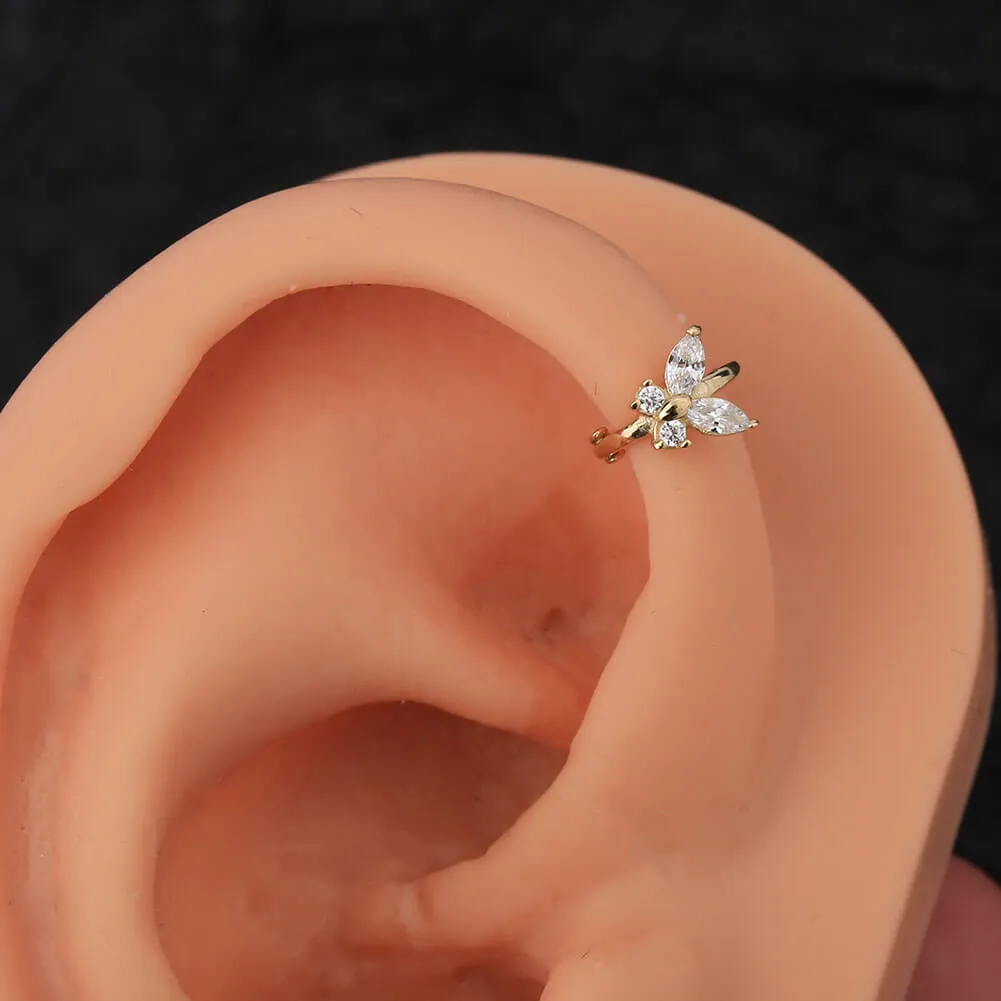 14K 20G Tragus Rook Piercing Hoop Butterfly Tragus Earring