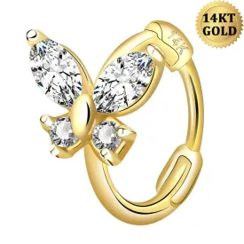 14K 20G Tragus Rook Piercing Hoop Butterfly Tragus Earring