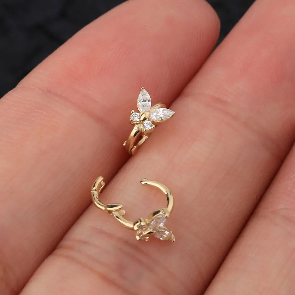 14K 20G Tragus Rook Piercing Hoop Butterfly Tragus Earring