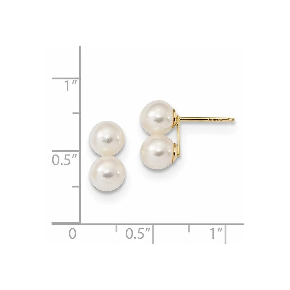 14k 6-7mm White Round FW Cultured Double Pearl Post Earrings