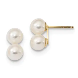 14k 6-7mm White Round FW Cultured Double Pearl Post Earrings