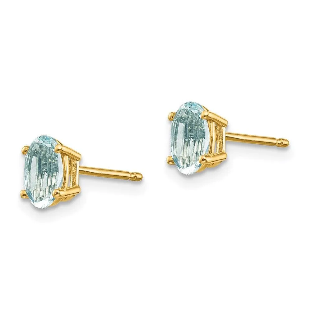 14k 6x4 Oval March/Aquamarine Post Earrings