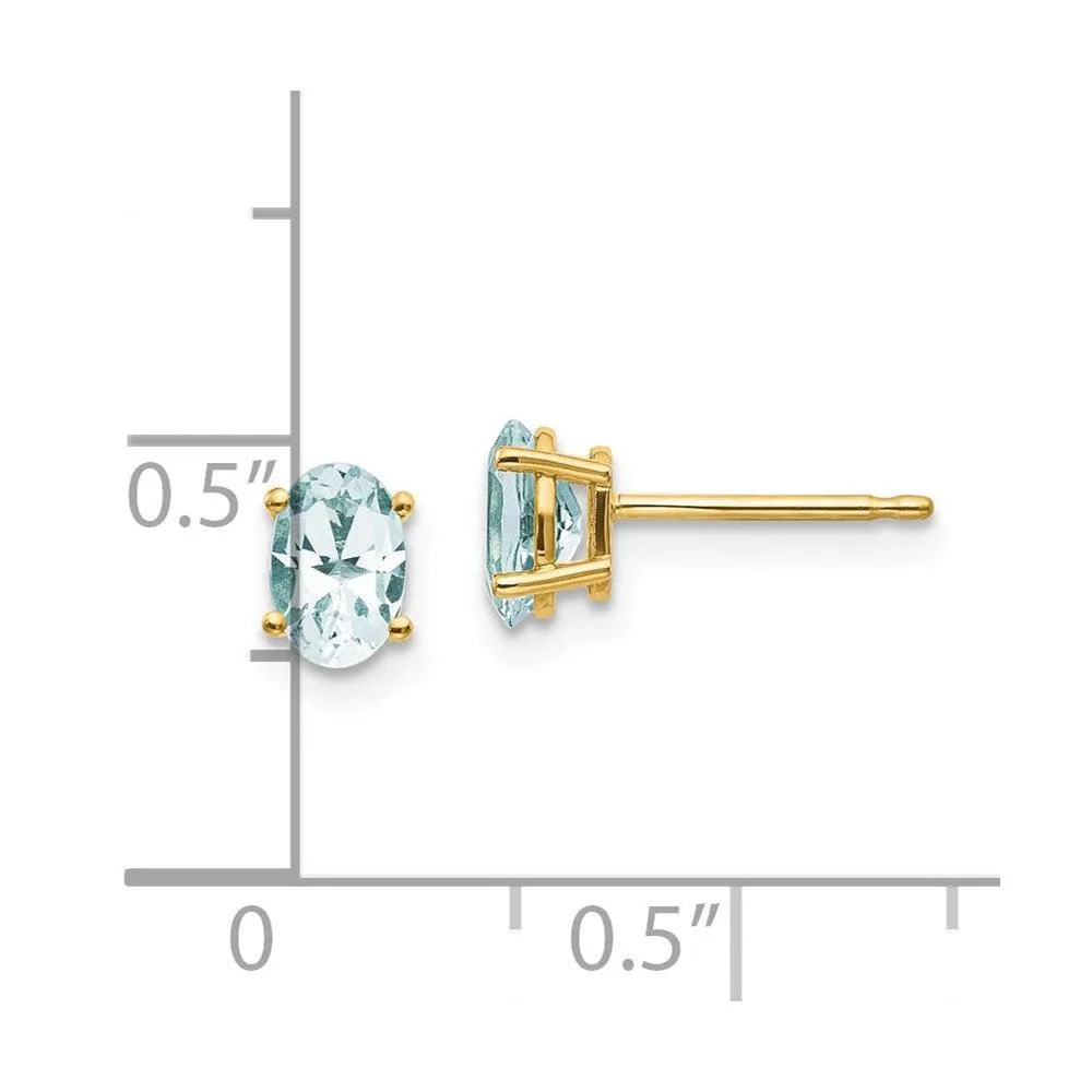 14k 6x4 Oval March/Aquamarine Post Earrings