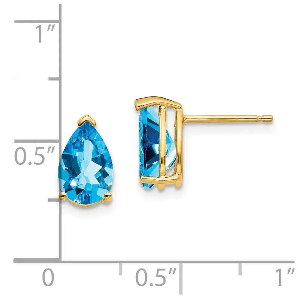 14k 9x6mm Pear Blue Topaz Earrings