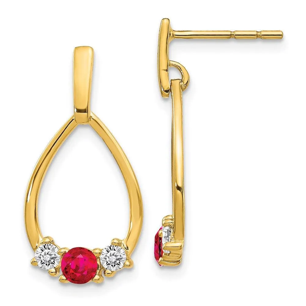 14K Gold w/ AF. Ruby & White Sapphire Post Dangle Earrings