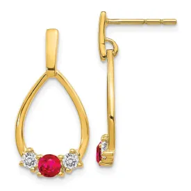 14K Gold w/ AF. Ruby & White Sapphire Post Dangle Earrings