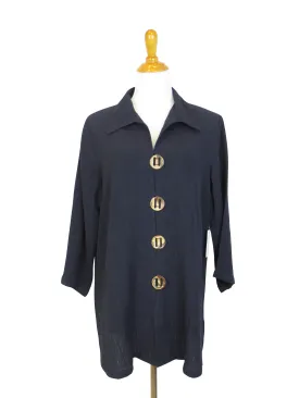 Textured Linen Long Jacket with Coconut Buttons - AA122