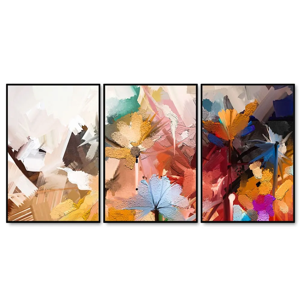 Abstract Colorful Floral Flower art Floating Canvas Wall Painting Set of Three