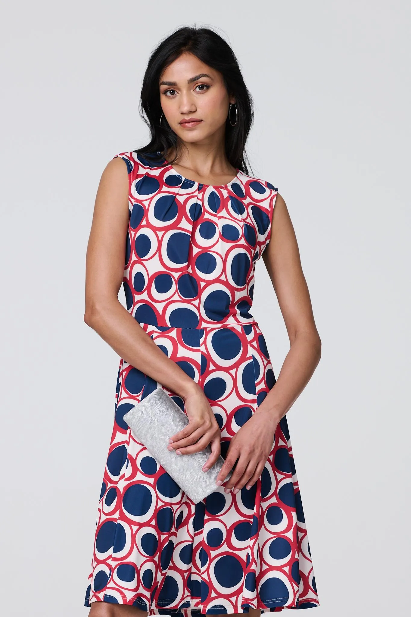 Abstract Sleeveless Knee Length Dress