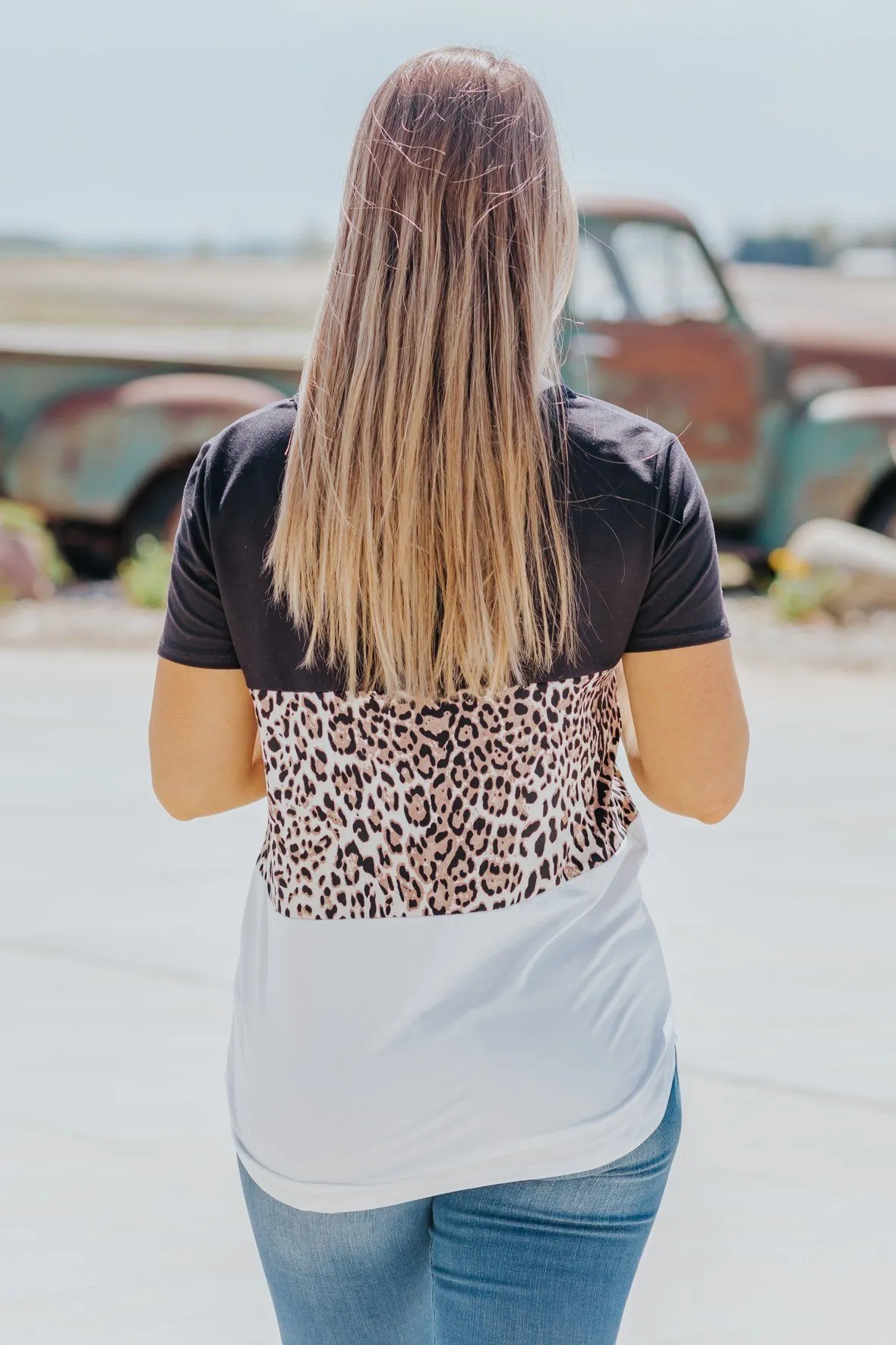 Adventure Life Color Block Leopard Short Sleeve Top in Black White