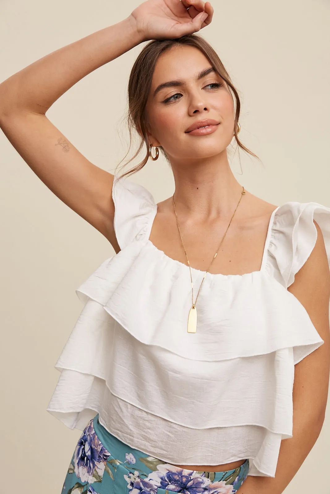 All Over Ruffle Square Neck Blouse Top