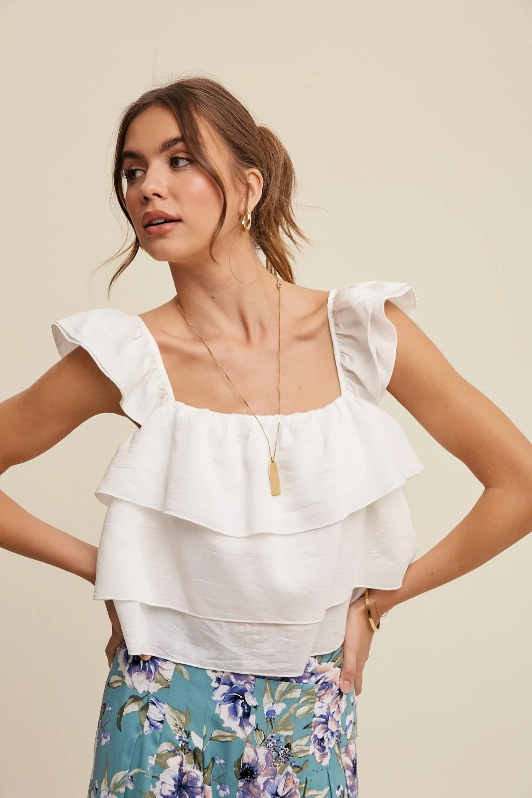 All Over Ruffle Square Neck Blouse Top