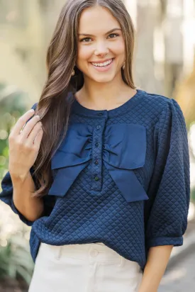 All That You Know Navy Blue Textured Blouse