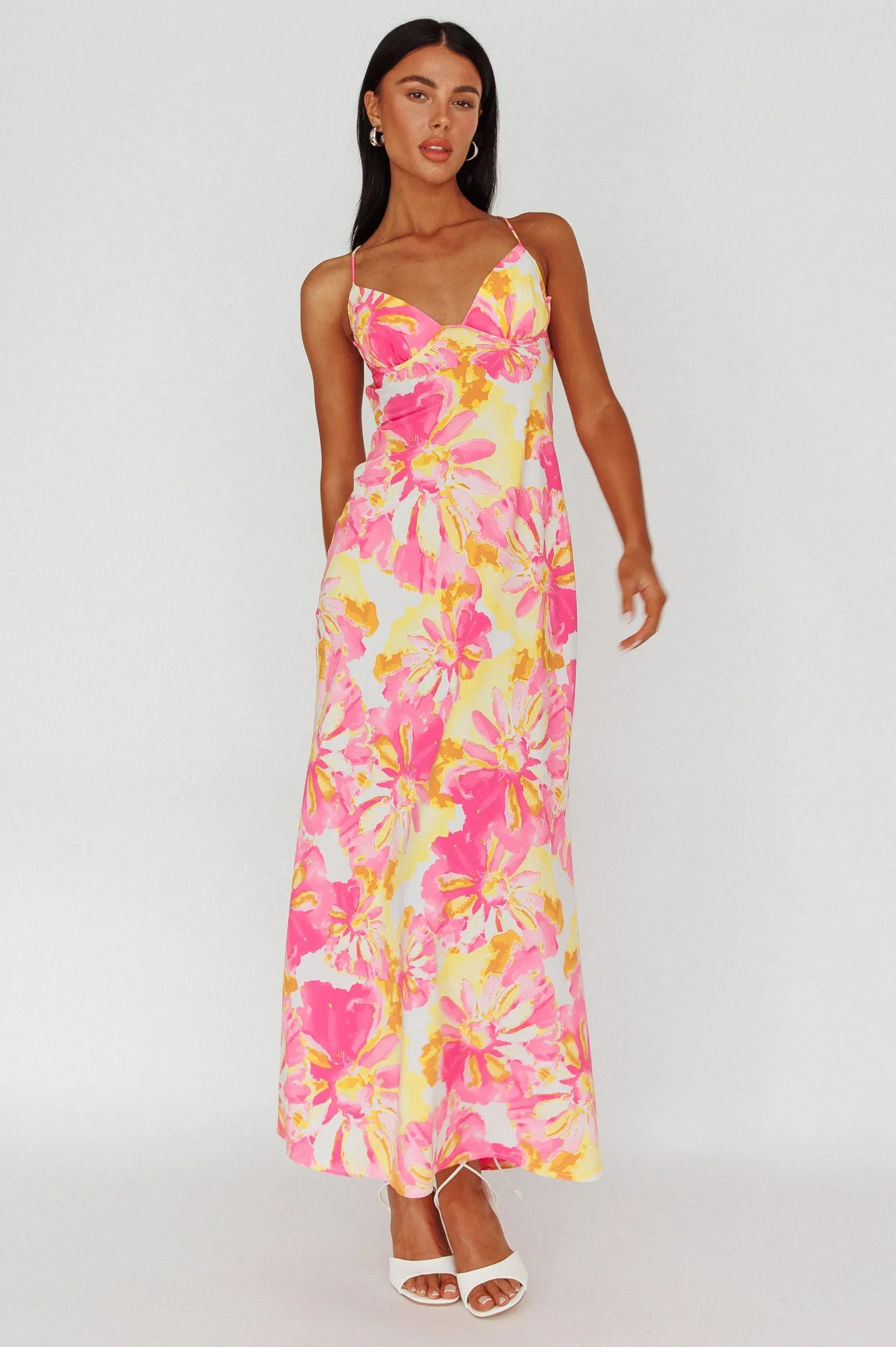 Alora Tie-Up Back Maxi Dress Flower Pink