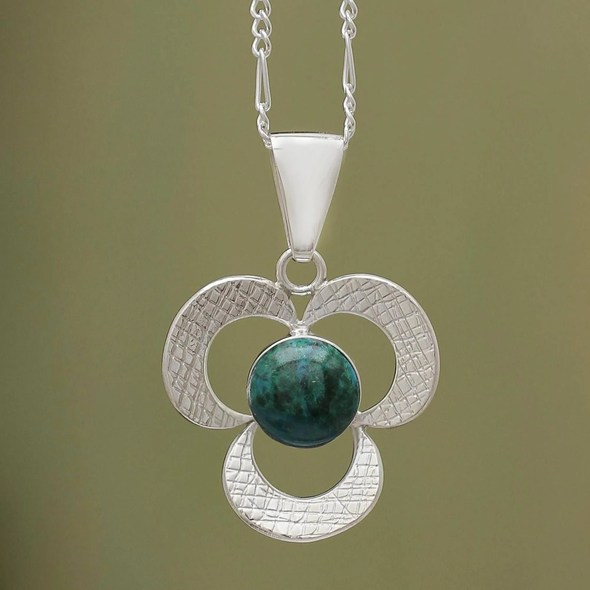 Andean Clover Artisan Crafted Chrysocolla Pendant Necklace