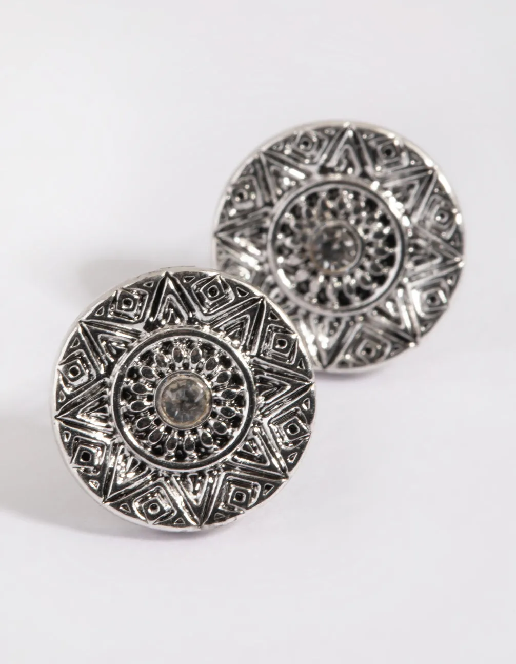 Antique Silver Etched Stud Earrings