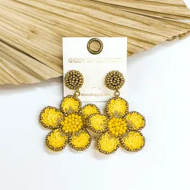 Beaded Flower Earrings in Yellow