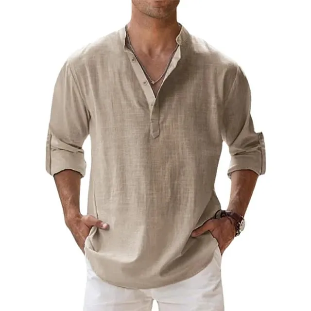 Beige Stylish Cotton Linen Full Sleeves Regular Fit Short Kurta Shirt