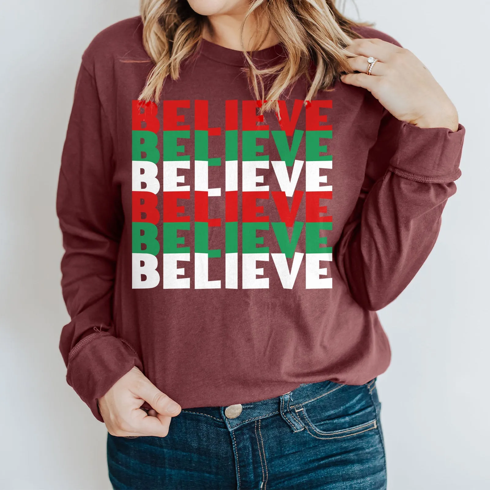 Believe Christmas Colors Long Sleeve