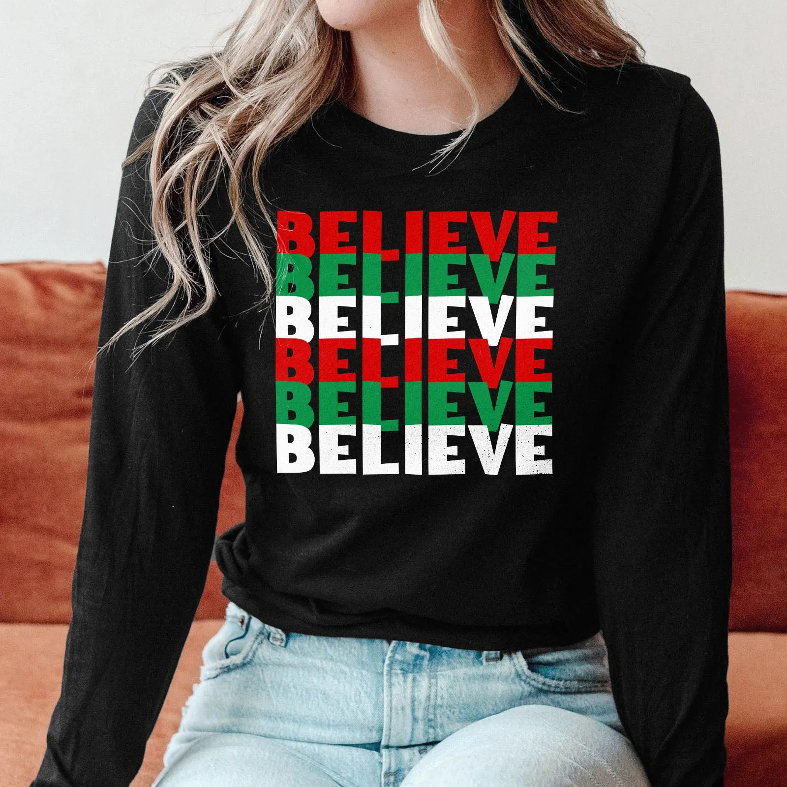 Believe Christmas Colors Long Sleeve