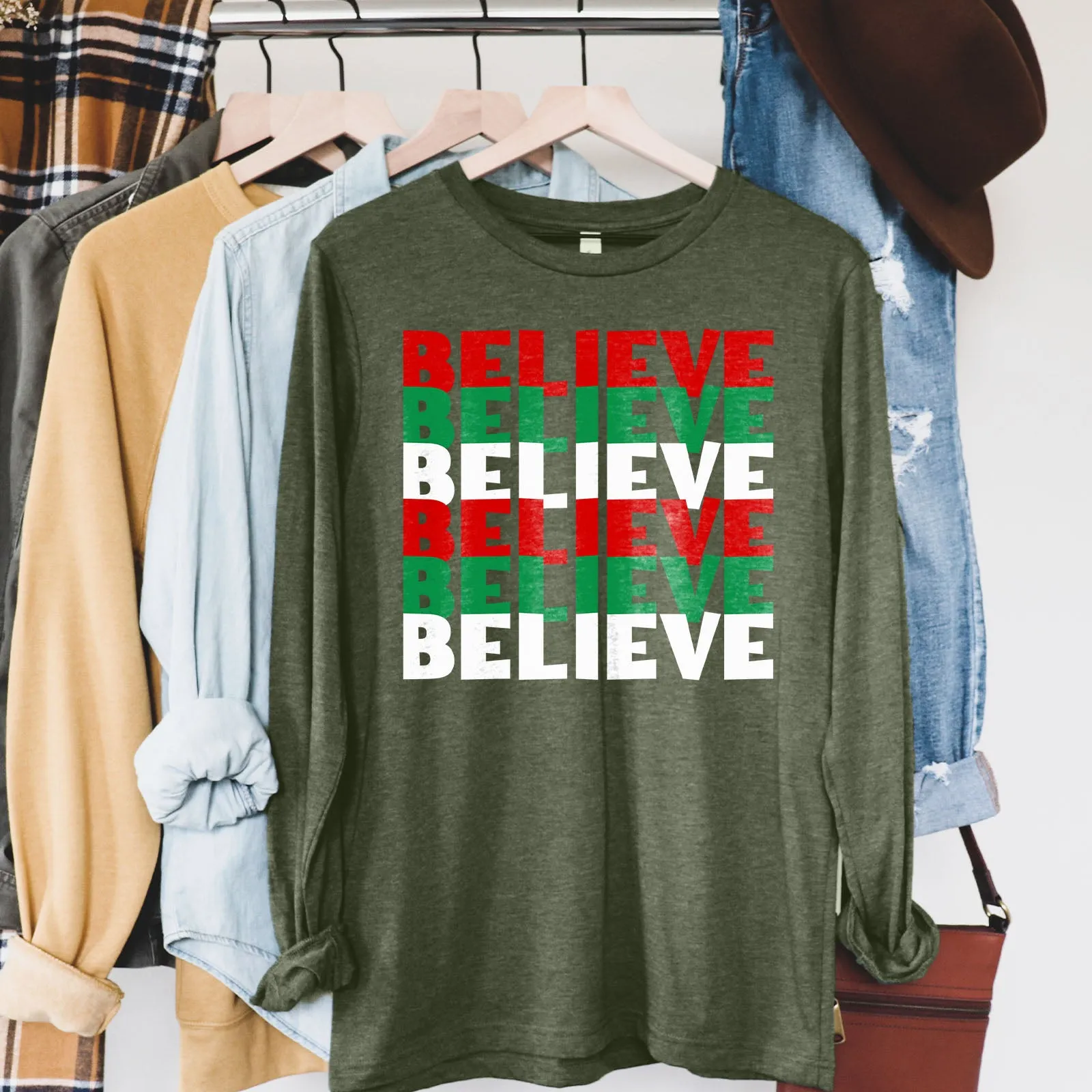 Believe Christmas Colors Long Sleeve