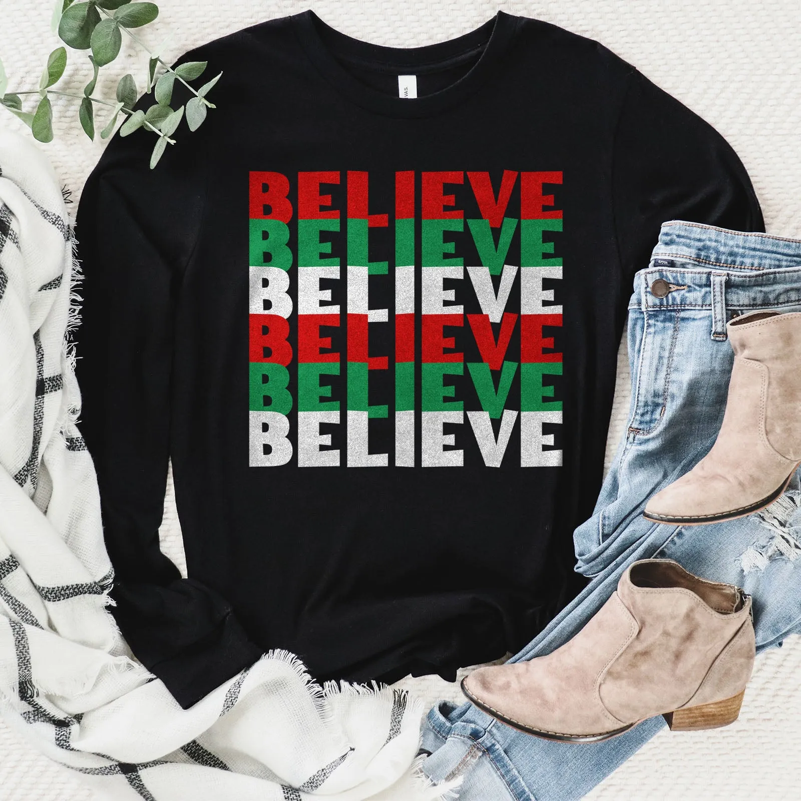 Believe Christmas Colors Long Sleeve