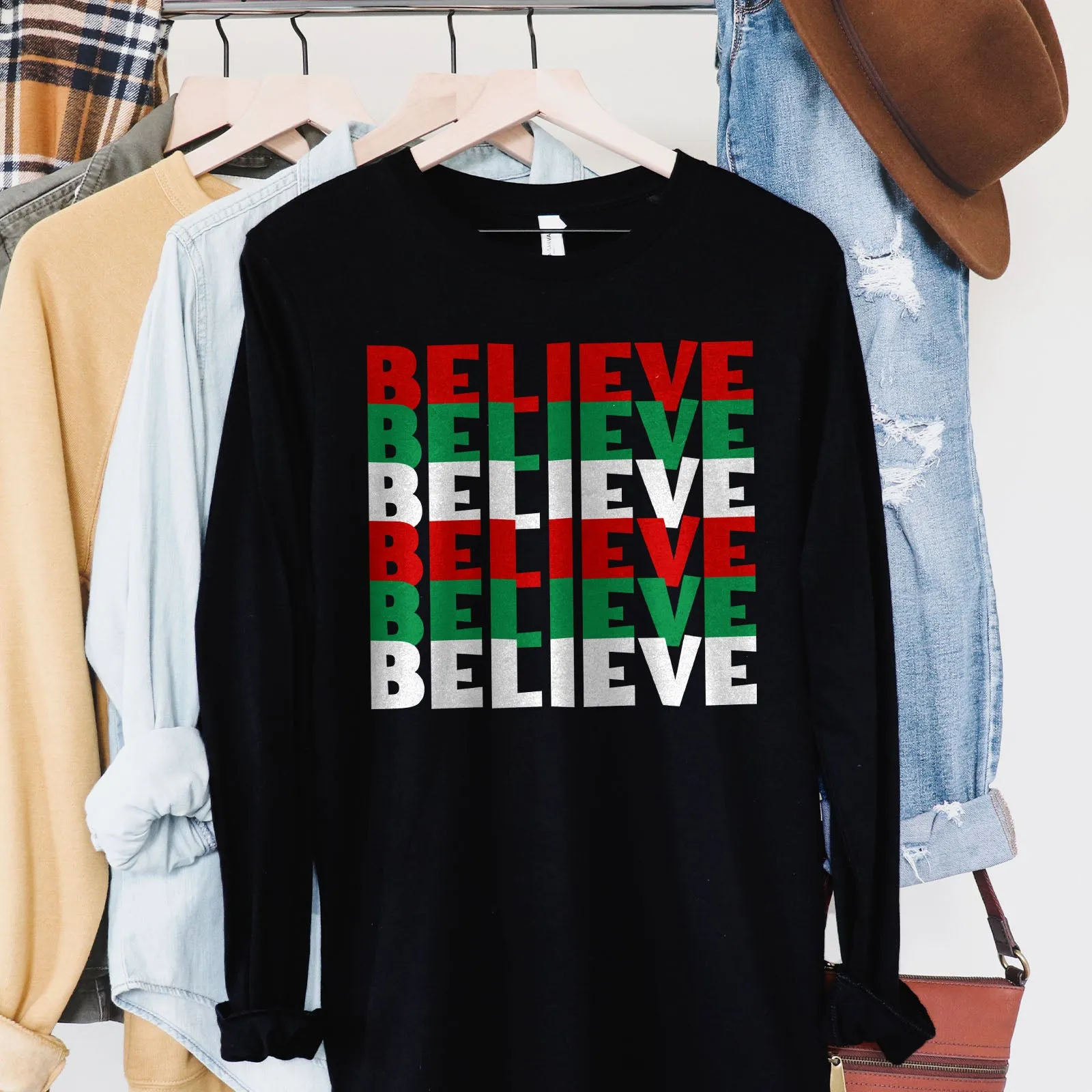 Believe Christmas Colors Long Sleeve