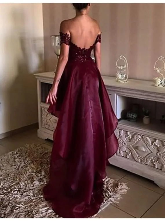 Burgundy Prom Dress Off The Shoulder Cheap Party Prom Dress #ER146