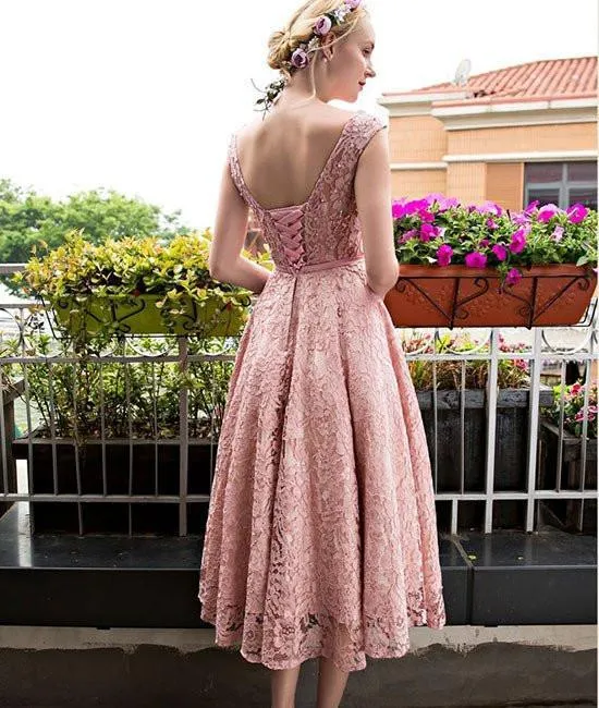 Chic Pink Homecoming Dress Lace  Homecoming Dress ER117