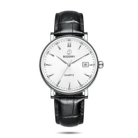 CLASSIC 40MM - Swiss Quartz Movement Watch | Silver Case & Black Leather Strap