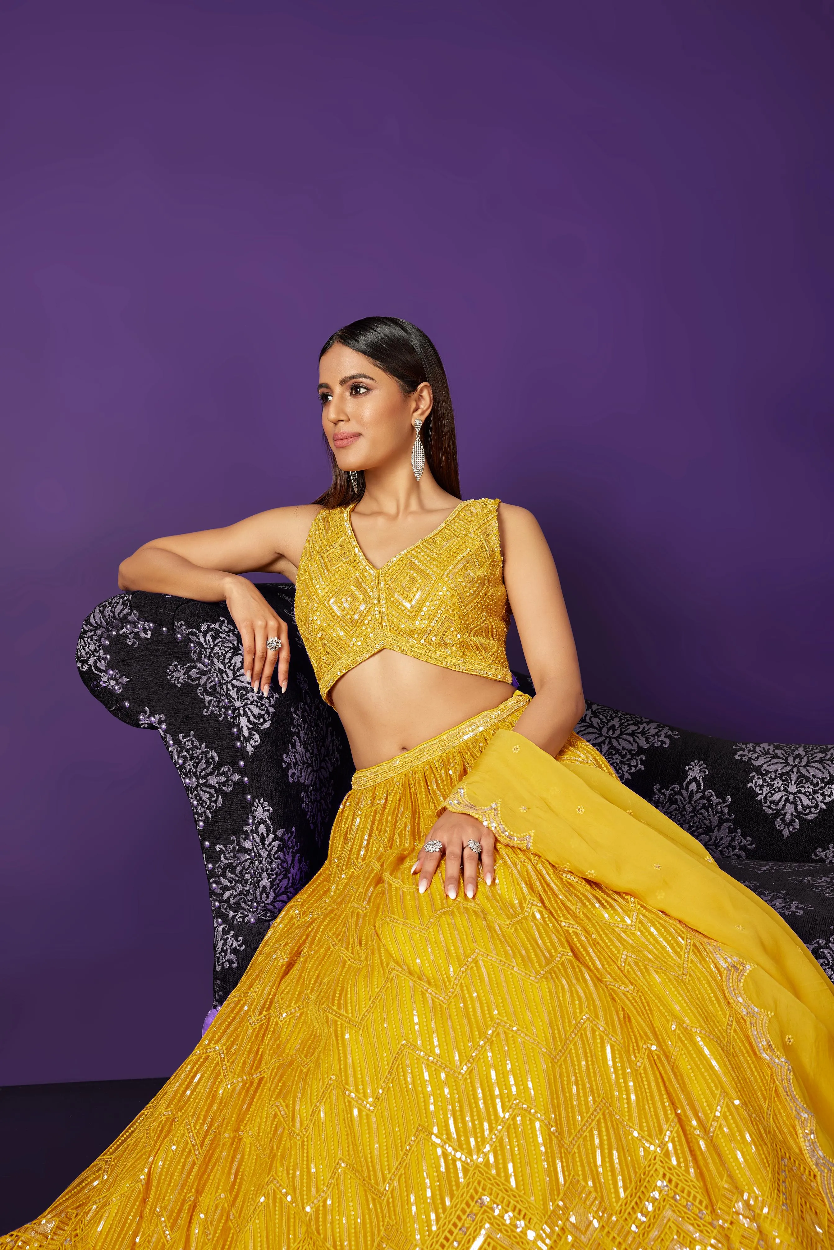 Classic Yellow Embroidered Premium Net Lehenga Set