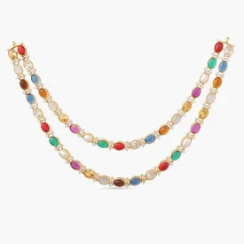 Cosmic Navratna Radiance Layered Silver Necklace