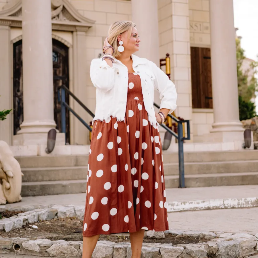 Dot Couture Smocked Brown Midi Dress