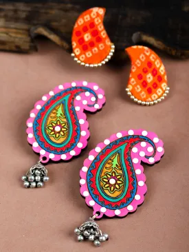 Falguni Handpainted   Paisley Bandhani Earrings (Set of 2)