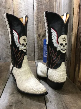 Fallen Angel  White Croc Skull & Wings  Tres Outlaws Boot  4009