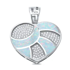 Fashion Women's Elegant White Opal & Cubic Zirconia 925 Sterling Silver Heart Pendant