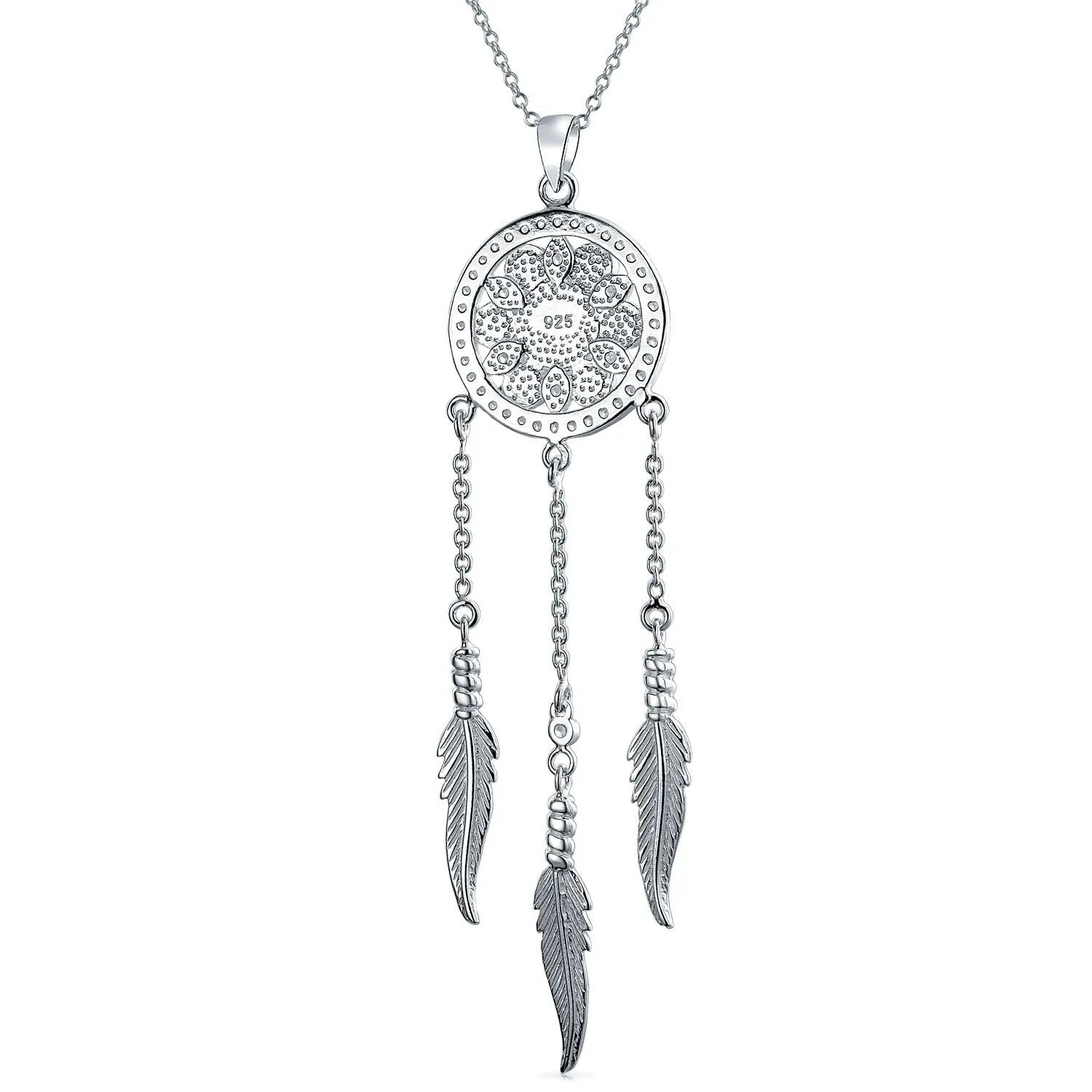 Feathers Western Dream Catcher Earrings Pendant Necklace .925 Silver