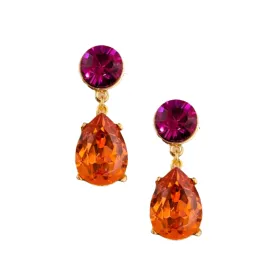 Fuchsia & Padparadscha Stone Teardrop Pierced Earring