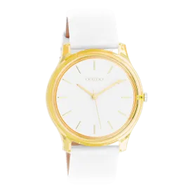 Gold coloured OOZOO watch with white leather strap - C11136