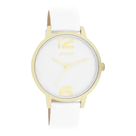 Gold coloured OOZOO watch with white leather strap - C11340