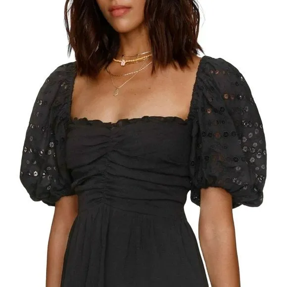 HEARTLOOM Cella Embroidered Eyelet Puff Sleeves Smocked Tiered Mini Dress