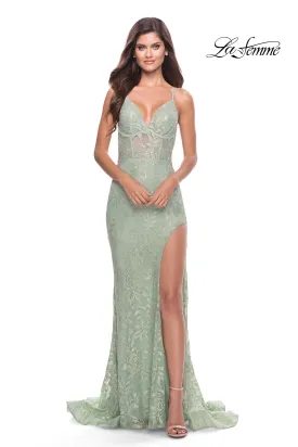 La Femme 31288 Rhinestone Lace With Slit