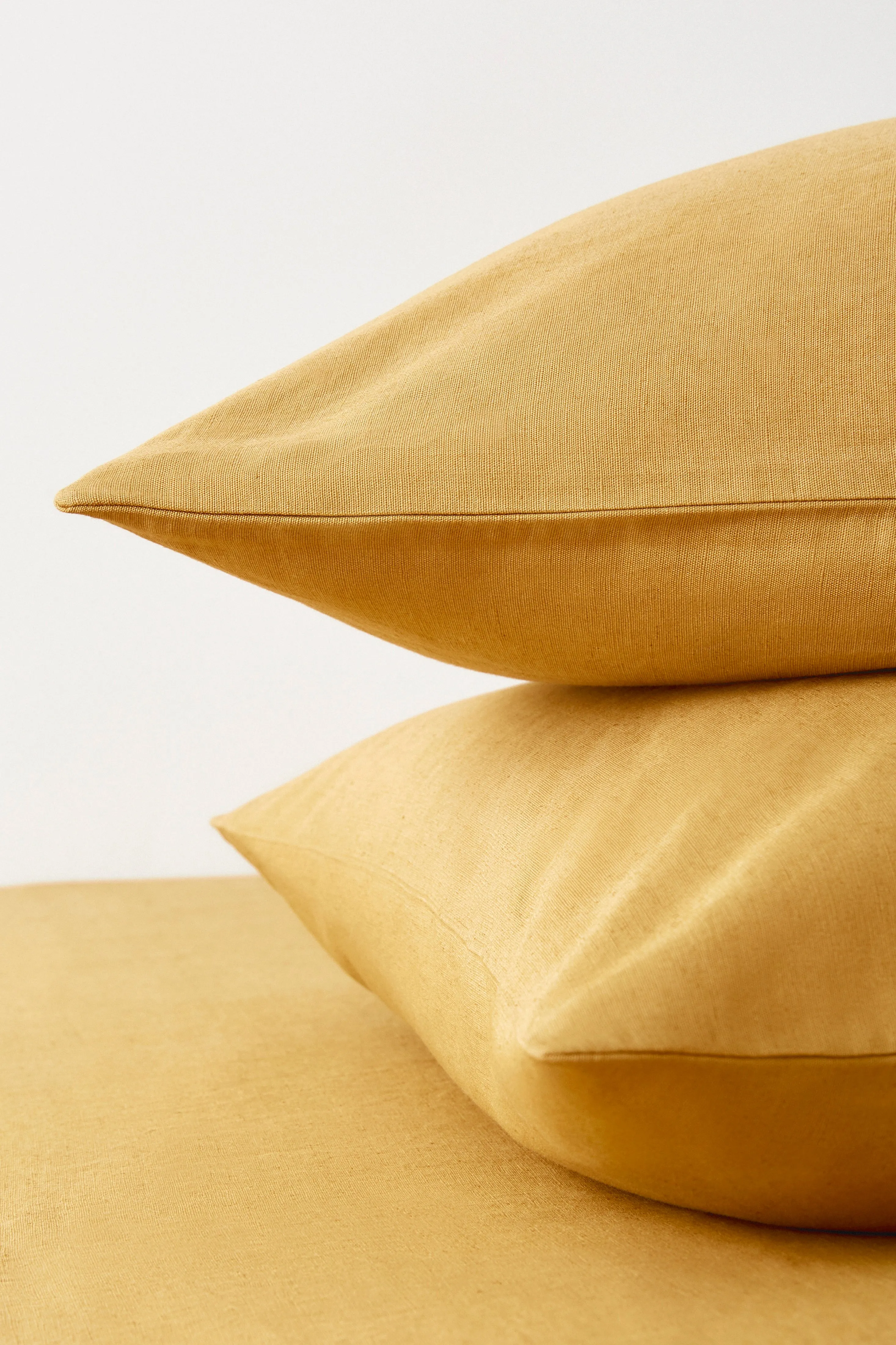 Linen Fitted Sheet and Pillowcase Set in Mustard Gold