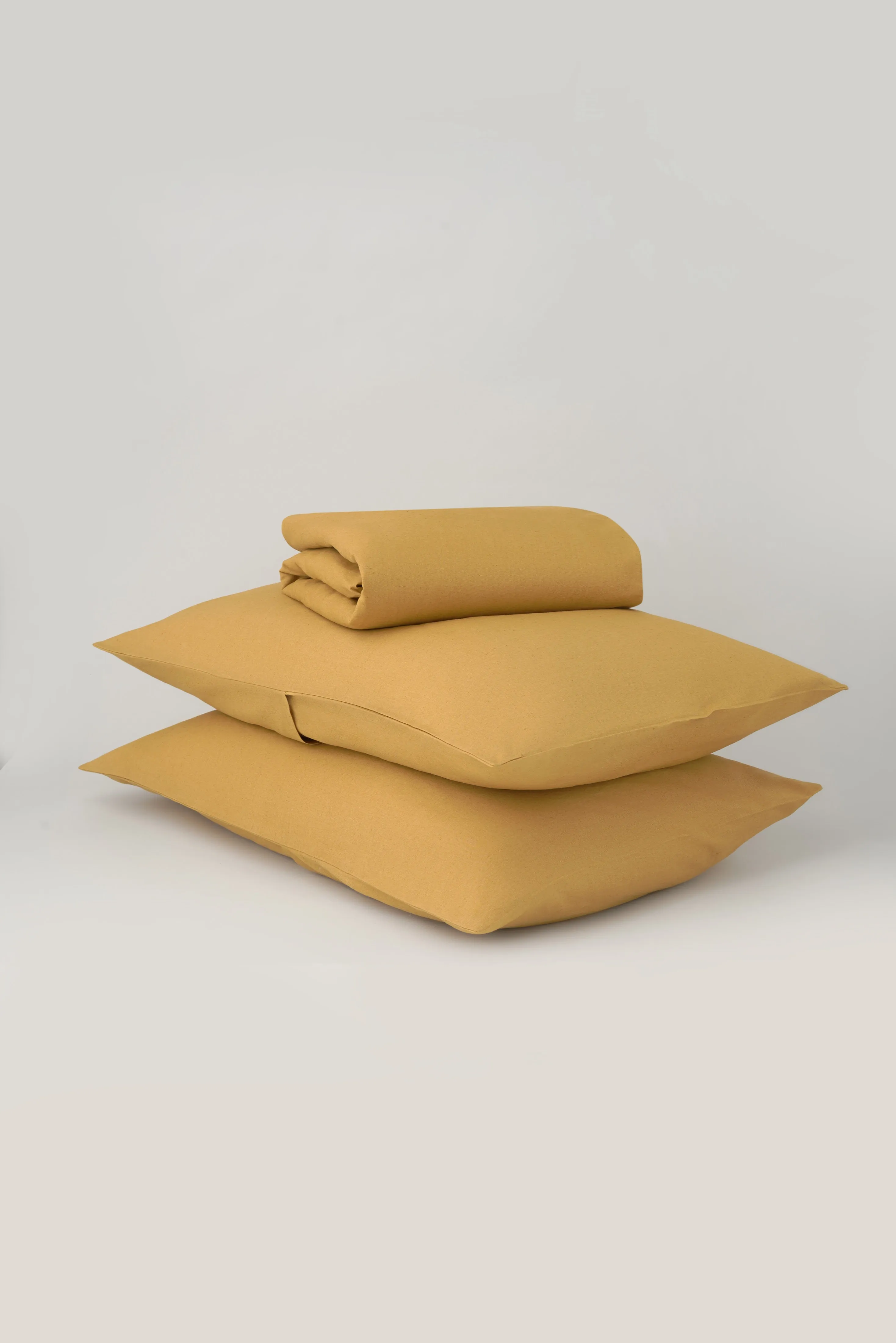 Linen Fitted Sheet and Pillowcase Set in Mustard Gold