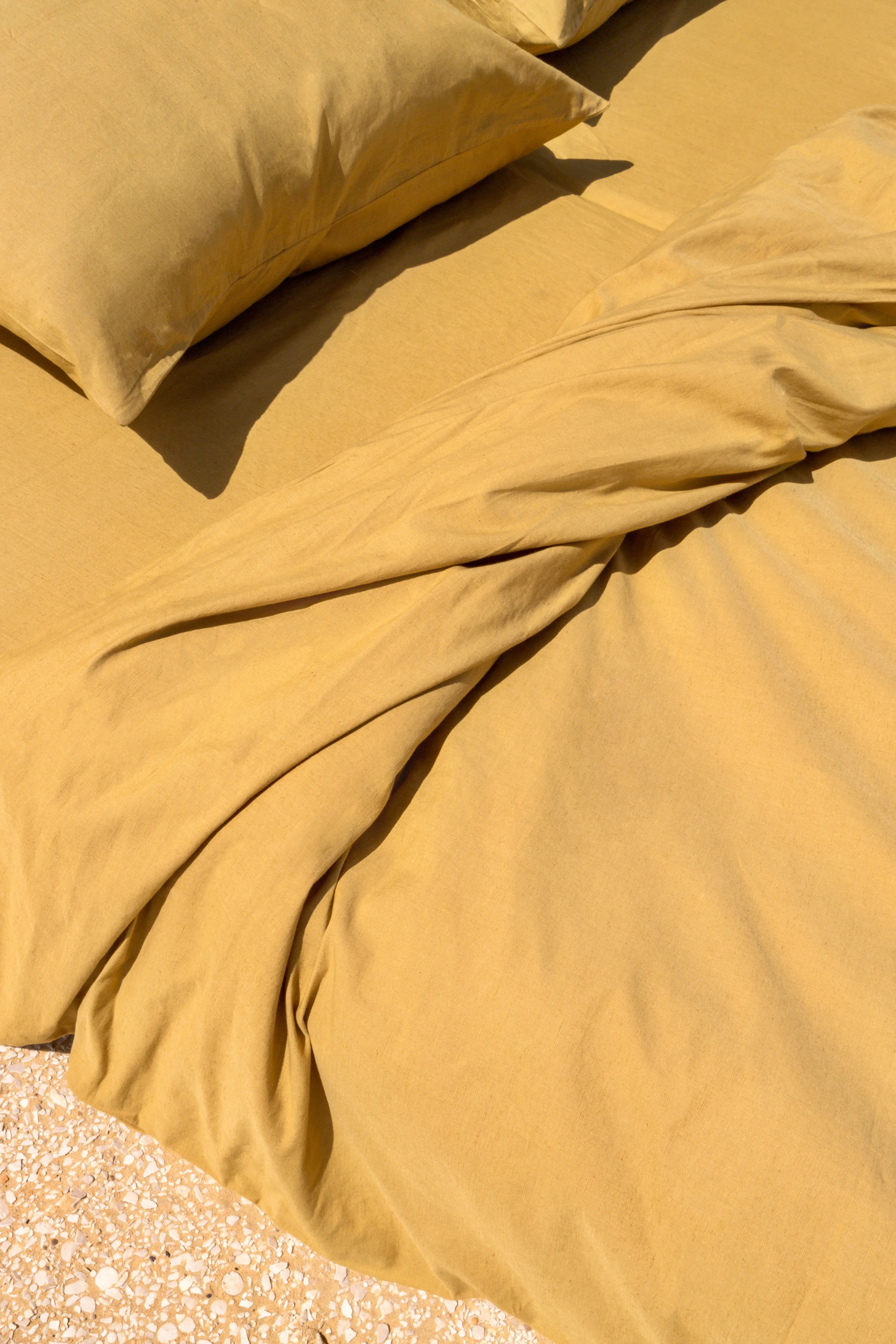 Linen Fitted Sheet and Pillowcase Set in Mustard Gold