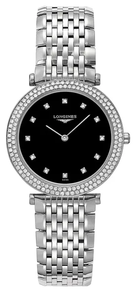 Longines La Grande Classique Stainless Steel Black Dial Diamonds Quartz Womens Watch L4.515.0.58.6